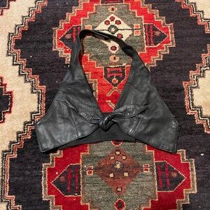 Vintage Leather front-tie Halter Bralette